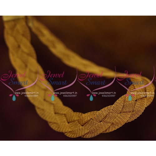 NL7819 Golden String Twisted Loom Chain Choker Necklace Flat Broad Design Fancy Jewellery