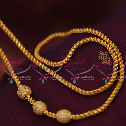 C7607 Gold Plated Thali Kodi Chain White Stones Fancy Ball Mugappu 3.5 MM 24 Inches Shop Online