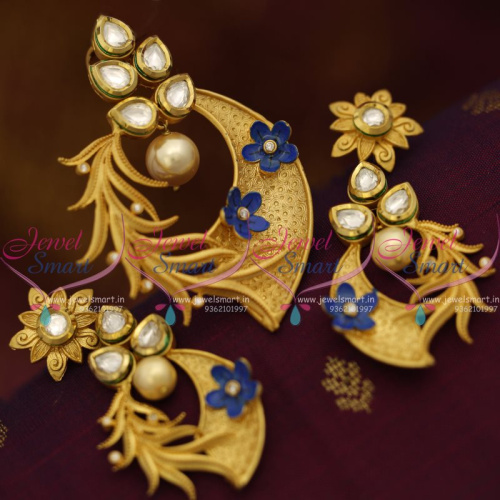 PS7596 Mat Finish Gold Design Kundan Fashion Jewellery Pendant Earrings Online