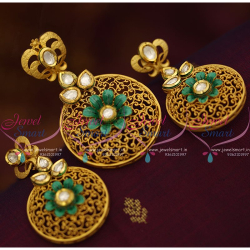 PS7601 Mat Finish Gold Design Kundan Fashion Jewellery Pendant Earrings Online