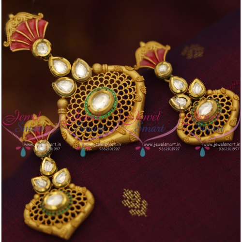PS7602 Mat Finish Gold Design Kundan Fashion Jewellery Pendant Earrings Online