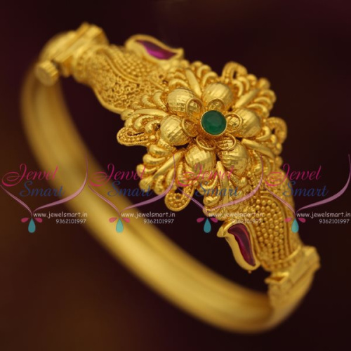 B7666 Floral Gold Design One Gram Open Kada Bracelets Latest Jewellery Designs