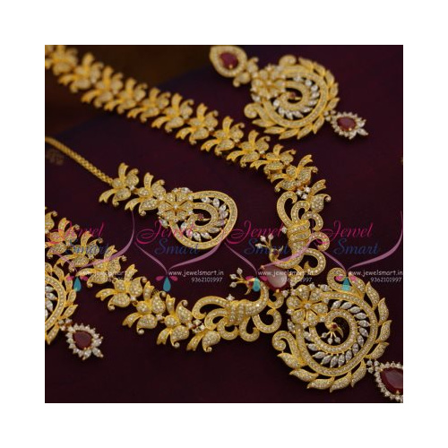 NL7691 Butterfly Peacock Design Broad Long Necklace Haram Ruby White Fashion Jewellery