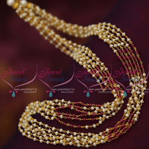 NL7616 Fresh Water Hyderabad Pearls Crystals Multi Strand String Beaded Jewellery Online