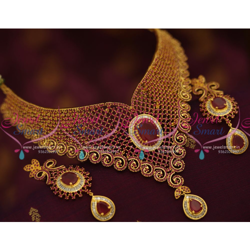 NL7826 Gold Design Full Ruby Grand Choker Necklace Bollywood Style Jewellery