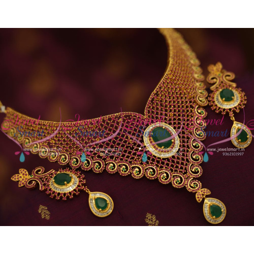 NL7827 Gold Design Ruby Emerald Grand Choker Necklace Bollywood Style Jewellery