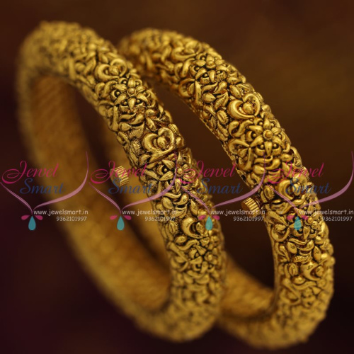 B7742 Screw Open Broad Heavy Antique Gold Plated Finish Nagas Nakshi Bangles Shop Online