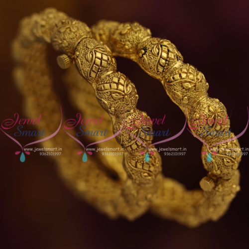 B7741 Screw Open Broad Heavy Antique Gold Plated Finish Nakshi Bangles Shop Online
