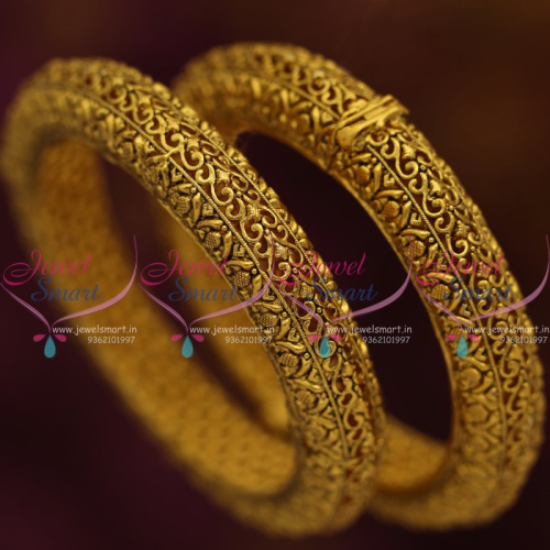 B7755 Screw Open Broad Heavy Antique Gold Plated Finish Nagas Nakshi Bangles Shop Online