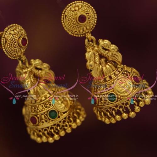 J7635 Screwback Temple Coin Jhumka Earrings Antique Gold Plated Jewellery Online