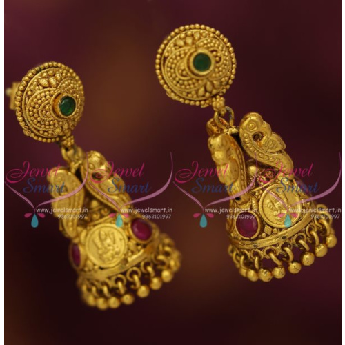 J7637 Screwback Temple Coin Jhumka Earrings Antique Gold Plated Jewellery Online