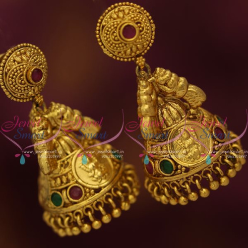 J7639 Screwback Temple Coin Jhumka Earrings Antique Gold Plated Jewellery Online