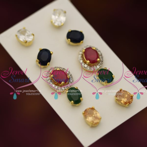 ER7357 Changeable 5 Colour Earrings Oval Shape Semi Precious Stones Jewellery