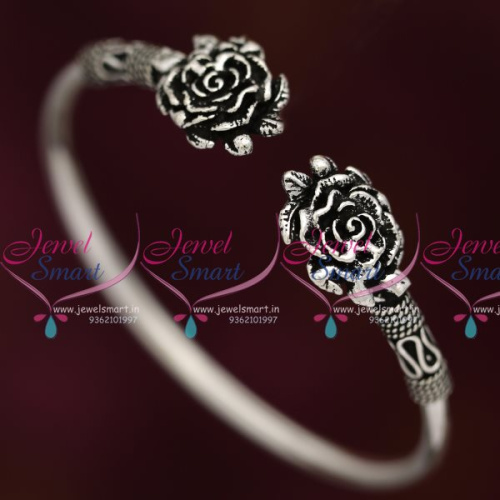 B7902 92.5 Original Silver Jewellery Oxidised Finish Floral Open Kada Buy Online