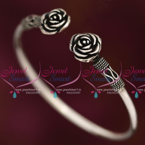 B7903 92.5 Original Silver Jewellery Oxidised Finish Floral Open Kada Buy Online
