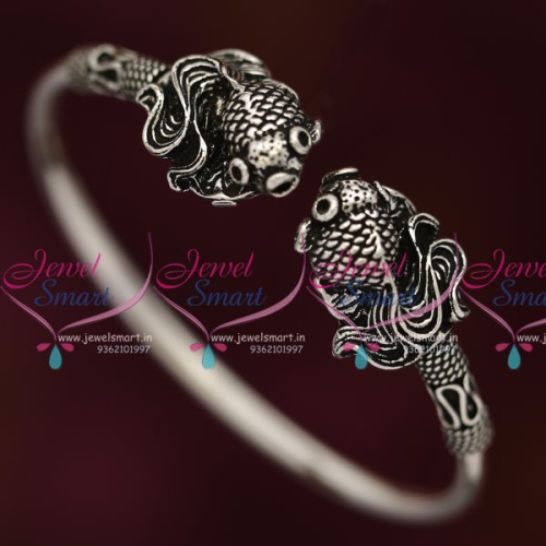 B7905 92.5 Original Silver Jewellery Oxidised Finish Fish Design Open Kada Buy Online