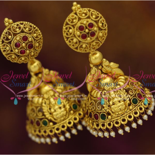 J7870 South Indian Traditional Temple Laxmi God Design Jhumka Earrings Online