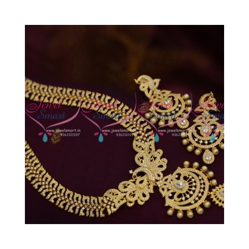 NL8043 Peacock Pendant Grand CZ Haram Long Necklace Earrings Rich Look Jewellery Online