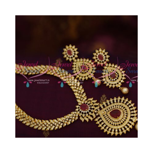 NL8042 South Indian Fashion Latest Long Haram Necklace Diamond Finish Jewellery