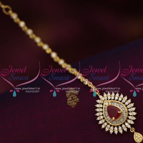 T7507 CZ Ruby White Pearl Delicate Nethichutti Maang Tikka Fashion Jewellery Online