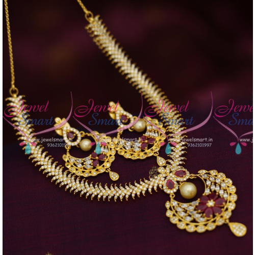 NL8075 Ruby White CZ Rich Look Gold Traditional Finish Jewellery Set Buy Online