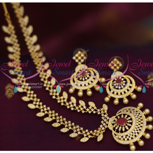 NL8082 Leaf Design Necklace American Diamond Gold Plated Imitation Jewellery Online