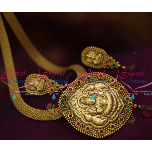 NL7895 Antique Gold Plated Nagas Temple Jewellery Flat Chain Pendant Online