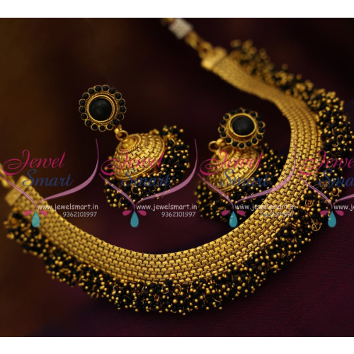 NL8190 Fancy Antique Black Beads Danglers Fashion Jewellery Necklace Jhumka Online