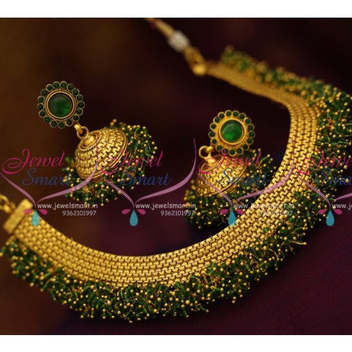 NL8189 Fancy Antique Green Beads Danglers Fashion Jewellery Necklace Jhumka Online