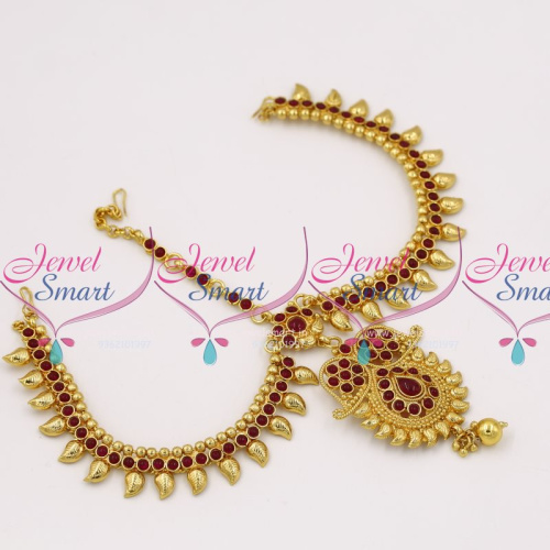 HA7923 Kemp Reddish Gold Plated Damini MathaPatti Hair Bridal Fashion Jewellery Traditional