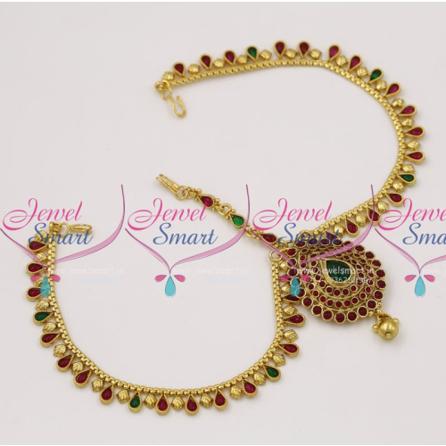HA7927 Kemp Antique Gold Plated Damini MathaPatti Hair Bridal Fashion Jewellery Traditional