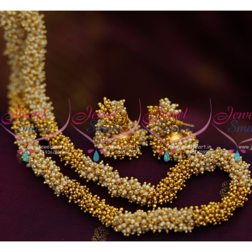 NL8194 Latest Fancy Gold Pearl Beads Chain Necklace Matching Jhumka Fashion Jewellery