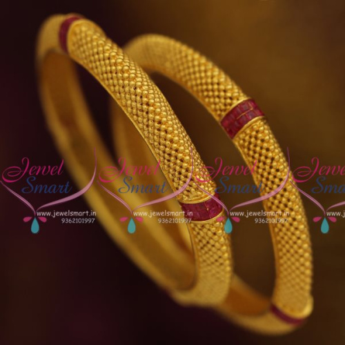 B7936 Beads Design One Gram Gold Plated Invisible Setting Red Stone Bangles Online