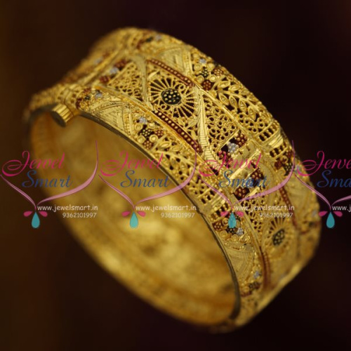 B2415 Broad Screw Open One Gram Gold Plated Real Finish Imitation Bangles Online