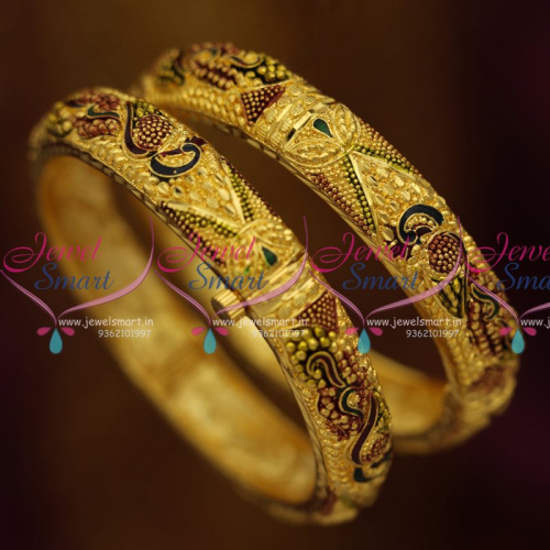 B1196 Screw Open Gold Plated Meena Color Delicate Bangles Gold Designs Fashion Jewelry