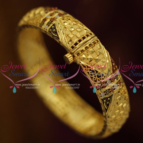 B2417 Gold Plated Delicate Intricate Meena Handmade Screw Open Kada Bangles