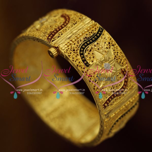 B0633 Gold Plated Bangle Screw Open Kada Broad Gold Design Meena Work New