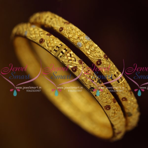 B2420 Gold Plated Delicate Intricate Design Meena Handmade Bangles 2 Pcs Set