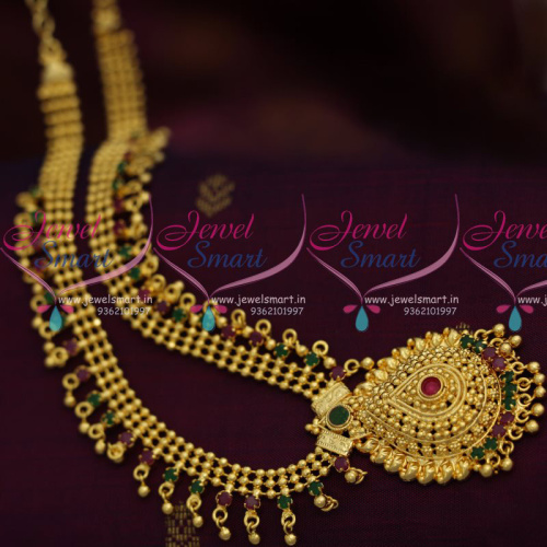 NL8149 Latest Trendy Jalar Beads Hanging Chain Ruby Emerald Medium Size Necklace