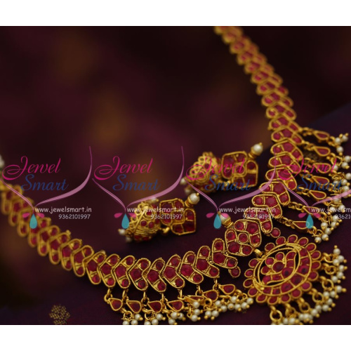 NL7863 Kemp Ruby Stone Hangings Small Jhumka Earrings Kerala Design Necklace