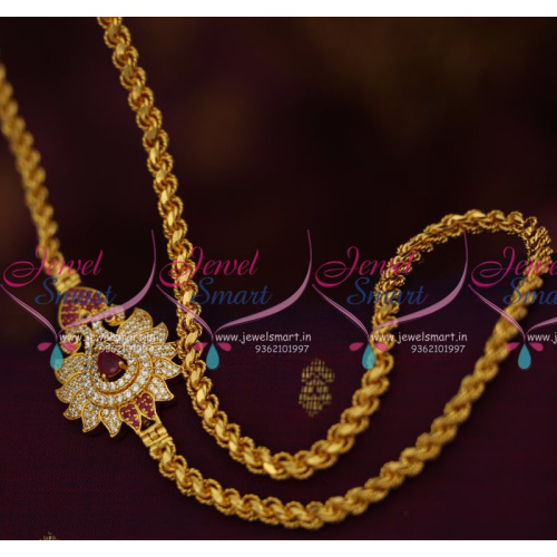 C7977 24 Inches Twisted Design Chain Peacock Ruby Mugappu South Indian Jewellery