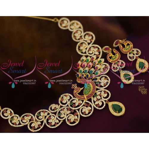 NL8139 Peacock Design Multi Colour Semi Precious Stones Broad Jewellery Set