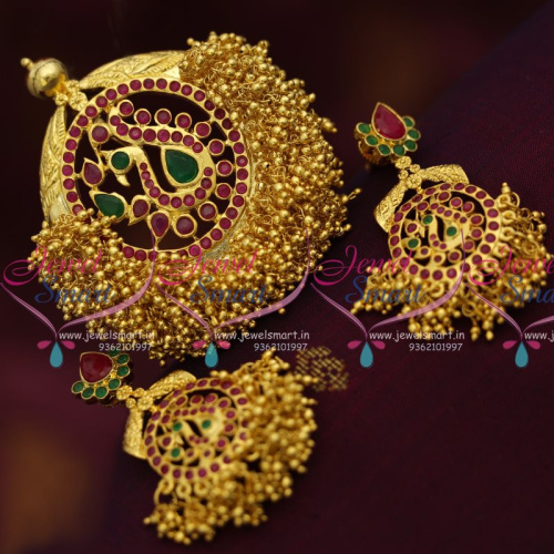 PS7838 Peacock Design Red Green Beads Danglers Gold Design Imitation Pendant Set Online