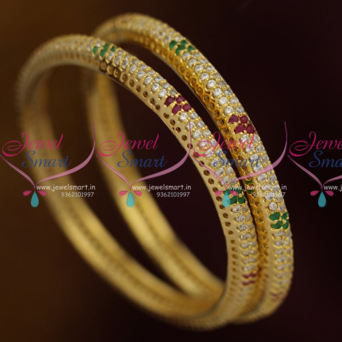 B8063 Ruby White Emerald Semi Precious Stones Tyre Shape Bangles Imitation Jewellery