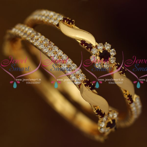 B8007 Small Size Girls Kids Baby Gold Plated Maroon White Stone Bangles Online