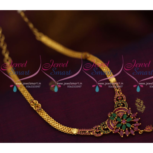 NL8026 Flat Chain Semi Precious Ruby Emerald Pendant South Indian Imitation Designs