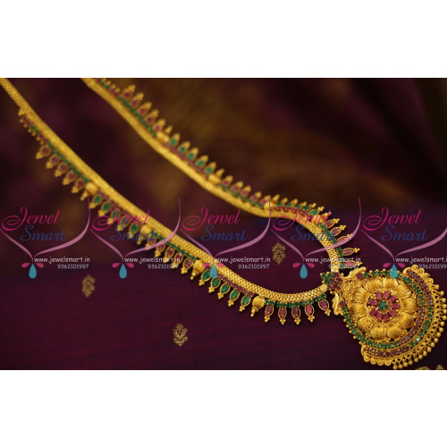 NL7950 South Indian Marquise Ruby Emerald Design Semi Precious Stones Haram Long Necklace