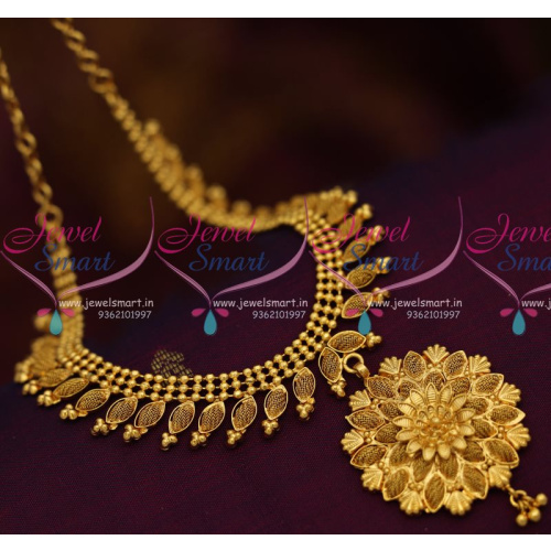NL8020 South Indian Immitation Emboss Design Attigai Necklace Gold Plated Jewellery