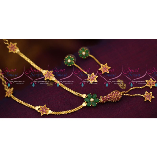NL8029 Stylish Chain Flower Pot Star Design Pendant Drops Earrings Ruby Emerald