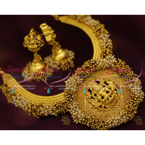 NL7868 Traditional Temple Gold & Pearl Bead Danglers Imitation Jewellery Necklace Jhumka Online